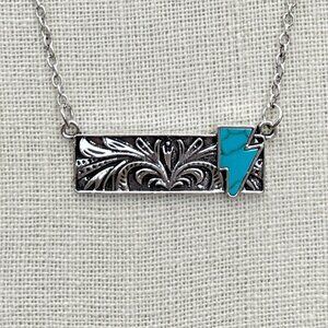 Bar Necklace with Faux Turquoise Lightning Bolt